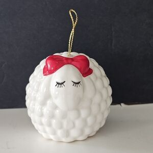 White Sheep Ornament with Red Bow
